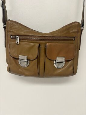 Fossil Riley Camel Brown Leather Cargo Bag